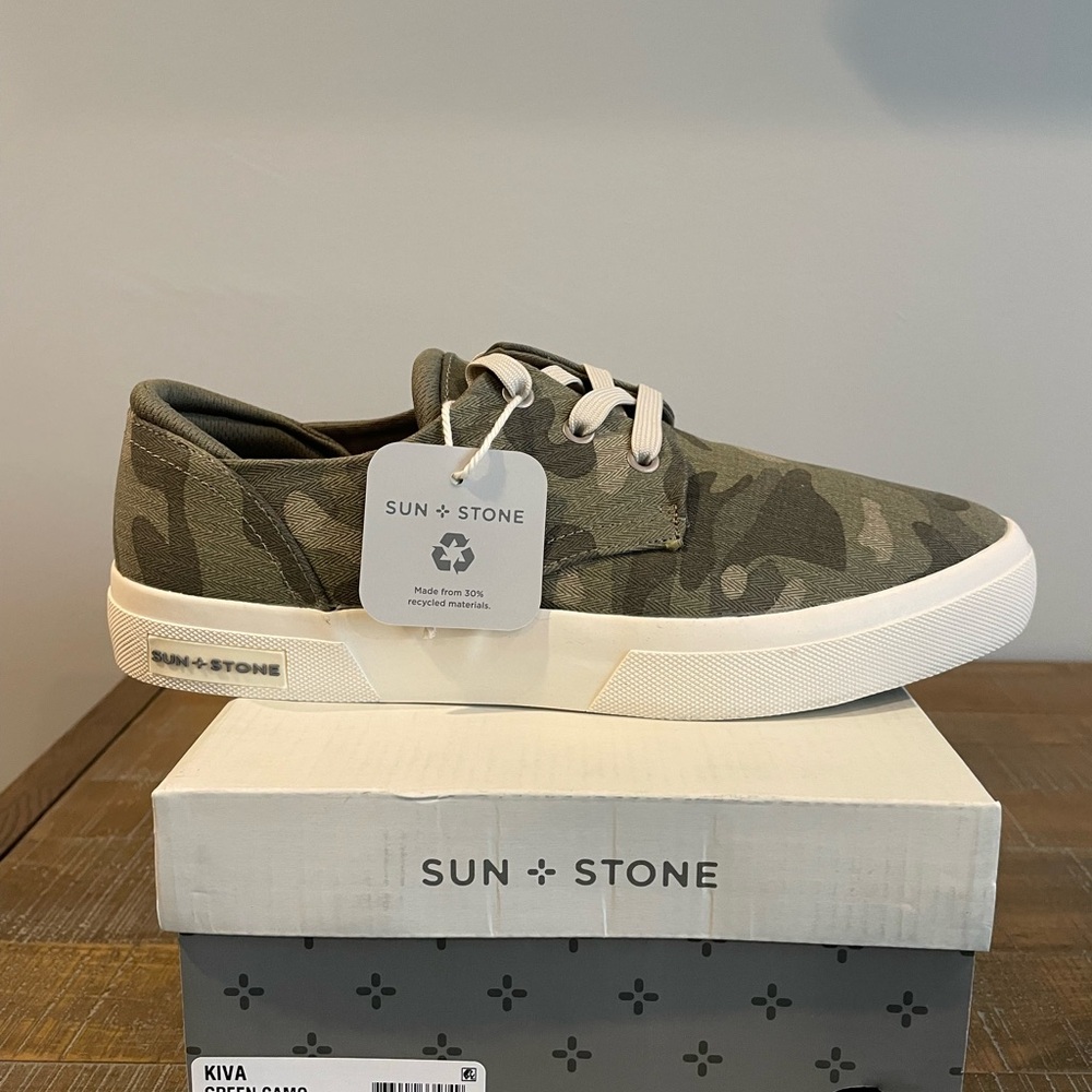 Sun + Stone Green and Cream Sneakers Casual Style